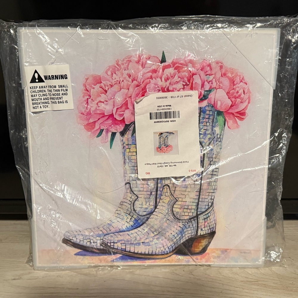 Pink Floral Cowboy Boots Canvas Art NEW